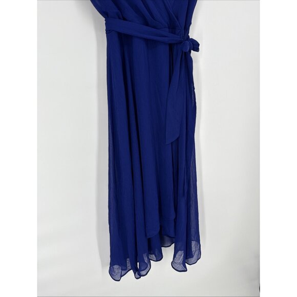 Dkny Womens Size 6 Blue Chiffon High-Low Sleeveless V-Neck Tie Waist Midi Dress - Picture 5 of 10